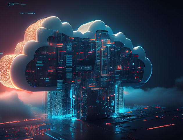 Cloud computing technology concept background, digital illustrat